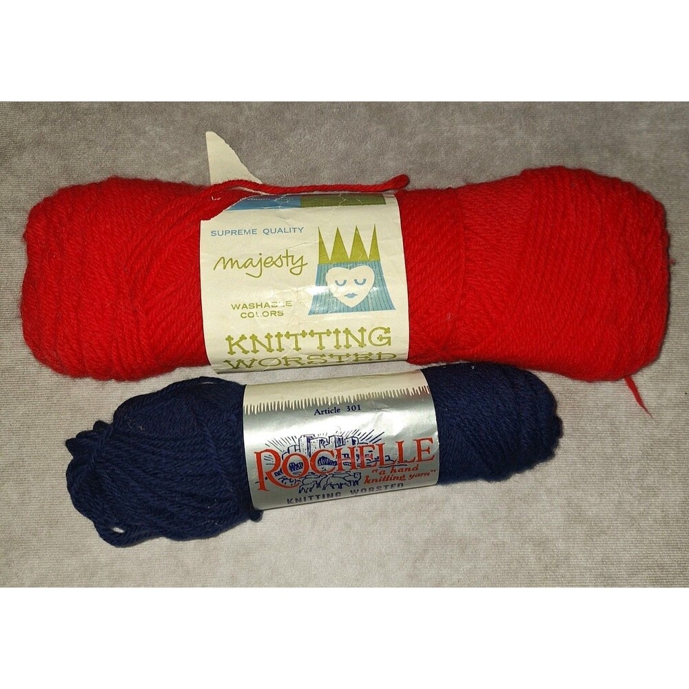Majesty & Rochelle Brand Yarn 4ply 100% Virgin Wool Red & Blue Mothproof